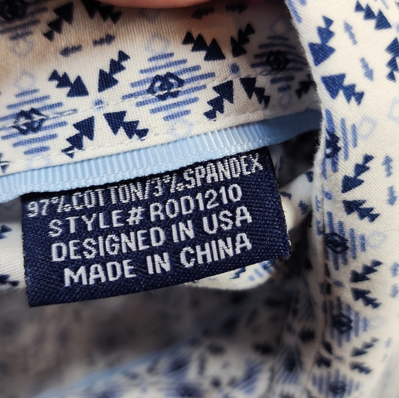 Panhandle Flip Cuff Blue White Aztec Arrow Long Sleeve Button Down Shirt Medium - Picture 15 of 16